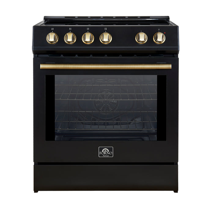 Forno Leonardo Espresso 30-Inch Slide-In Black Induction Range, Convection Oven, 5 Cooking Zones, Touch Control Panel