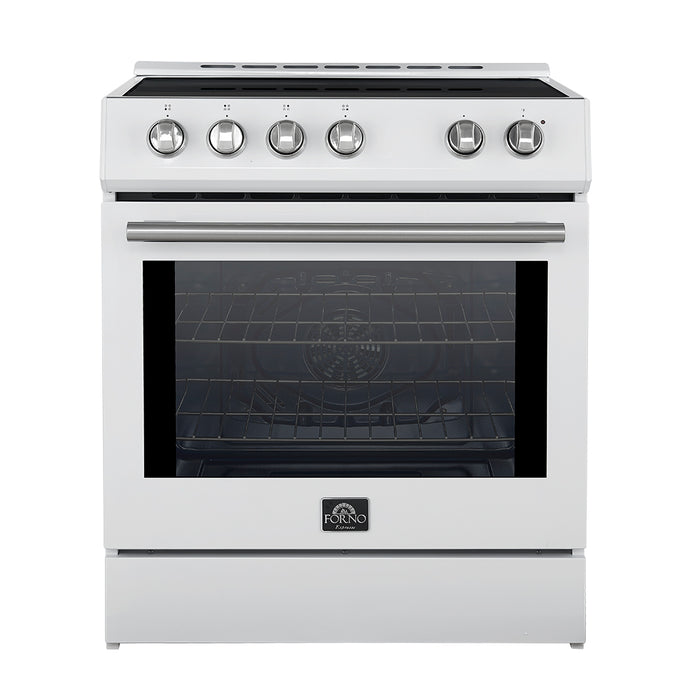 Forno Leonardo Espresso 30-Inch Slide-In White Induction Range, Convection Oven, 5 Cooking Zones, Touch Control Panel