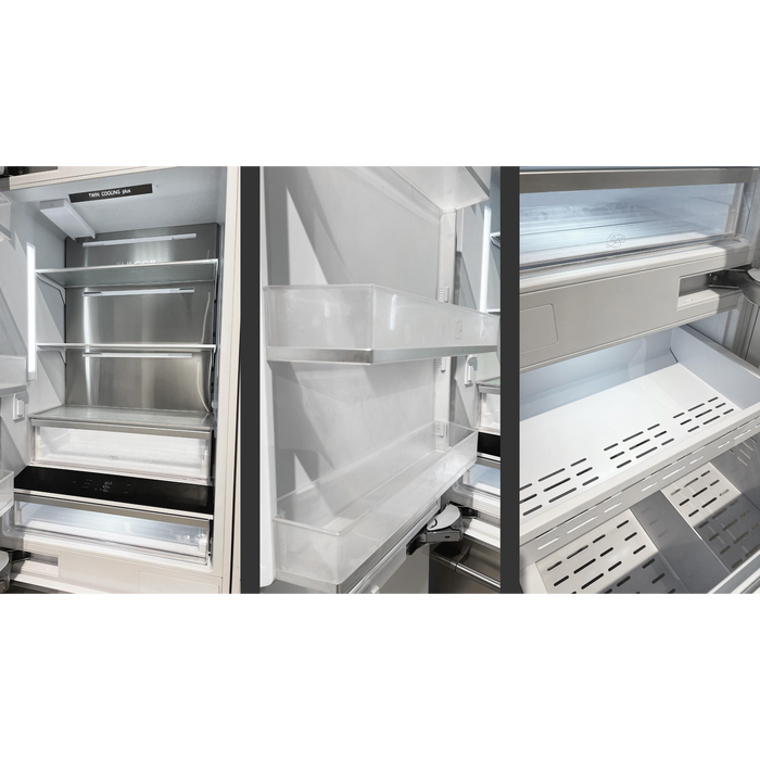 Fulgor Milano 16.0 cu.ft.  Integrated 400 Series Built-In, Overlay, Bottom Compressor, Dual Evaporators, 3 Temp Zones, Internal Water Dispenser, Ice Maker, Reversible Hinge