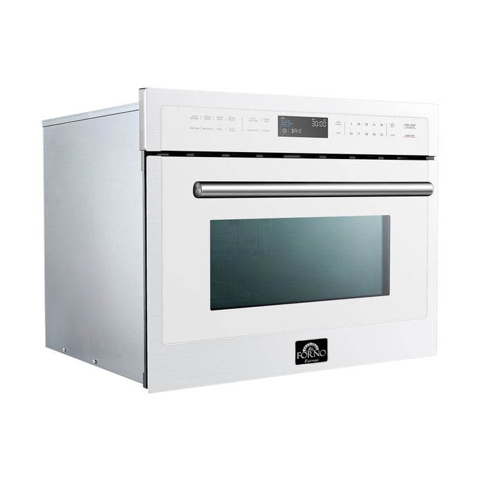 Forno Oliena Espresso White 24-Inch Built-In Microwave and Convection Oven Combo, 1.6 cu.ft, 1750W Convection, 1000W Microwave, Stainless Steel Interior, Glass Touch Controls, Sensor Cooking