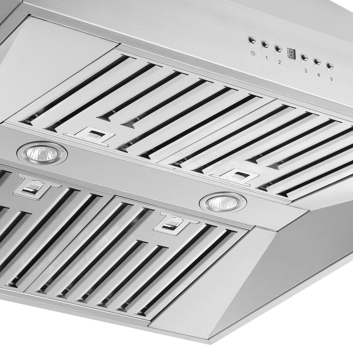 Forno Coppito 30-Inch Island Range Hood, Stainless Steel, LED Lighting, Adjustable Fan Speeds