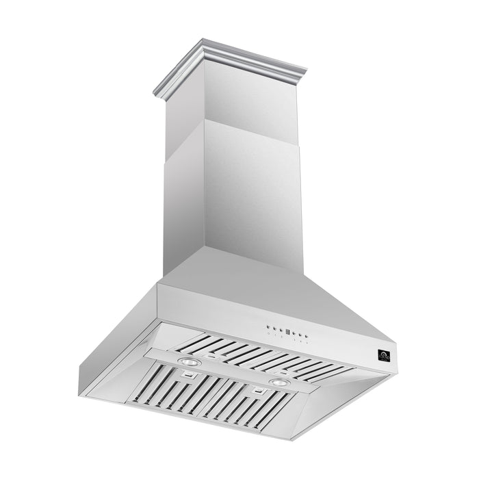 Forno Coppito 30-Inch Island Range Hood, Stainless Steel, LED Lighting, Adjustable Fan Speeds