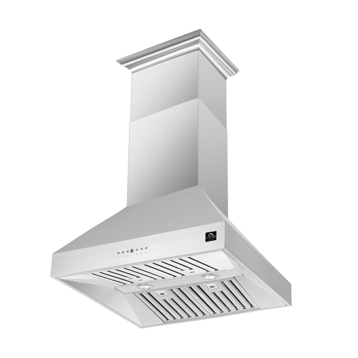 Forno Coppito 30-Inch Island Range Hood, Stainless Steel, LED Lighting, Adjustable Fan Speeds