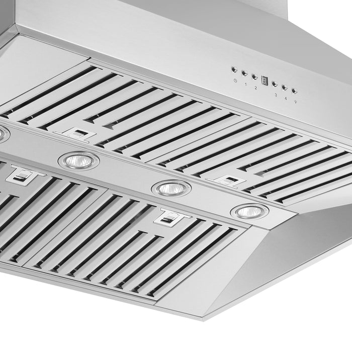 Forno Coppito 36-Inch Island Range Hood, Stainless Steel, LED Lighting, Adjustable Fan Speeds