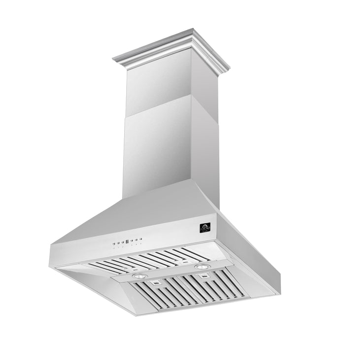 Forno Coppito 36-Inch Island Range Hood, Stainless Steel, LED Lighting, Adjustable Fan Speeds