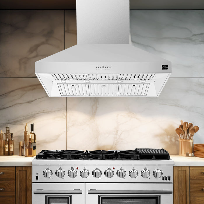 Forno Orvieto 48-Inch Wall Mount Range Hood, LED Lighting, Heavy Duty, Stainless Steel