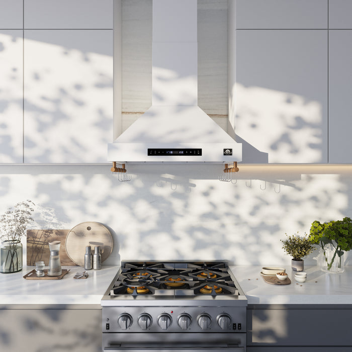 Forno Venezia 30 Inch Wall-Mounted Range Hood in White with Touch Controls and Baffle Filters