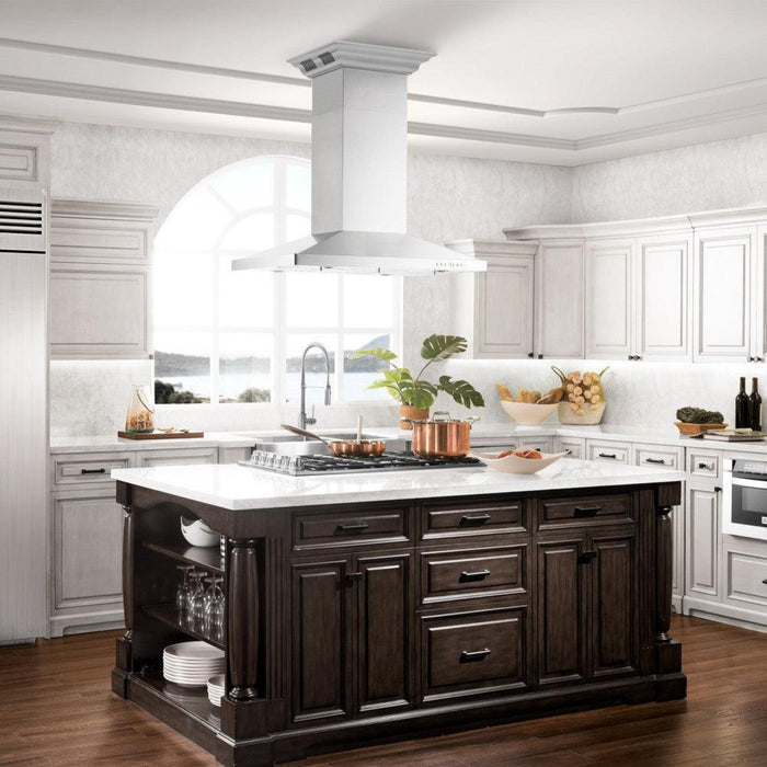 ZLINE CrownSound Island Mount Range Hoods with Built-in Bluetooth Speakers GL2iCRN-BT Series