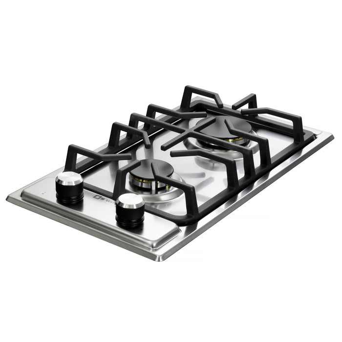 Verona 12-Inch Designer Series Stainless Steel Gas Cooktop with 2 Brass Burners, Continuous Grates, Electronic Ignition and Flame Failure Safety Device