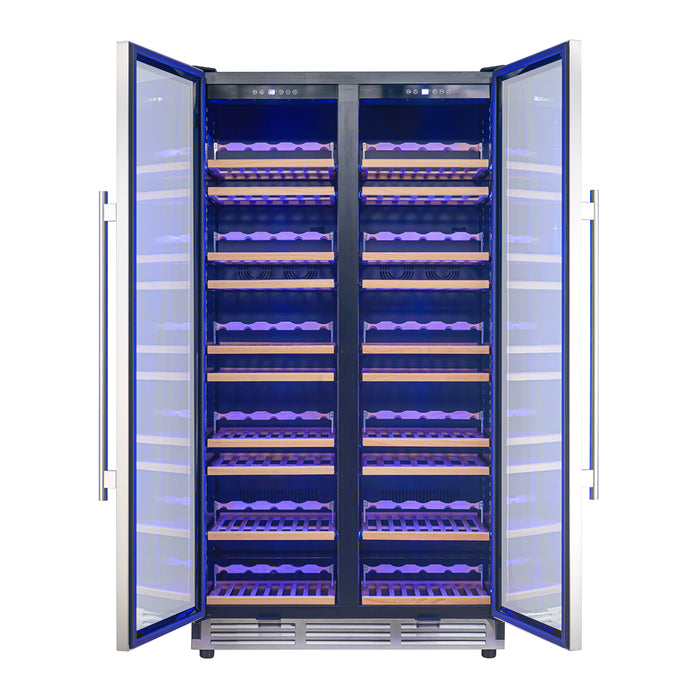 Forno Vernazza 40-Inch Side-by-Side Dual Zone Wine Cellar, 25.07 cu.ft Capacity, Stainless Steel, Temperature Control, UV-Protected Glass Door, Wooden Shelves