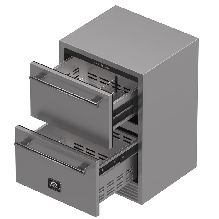 Forno Como Indoor Outdoor Drawer Refrigerator, 4.87 cu.ft, Stainless Steel Interior, Adjustable Shelves, LED Lighting