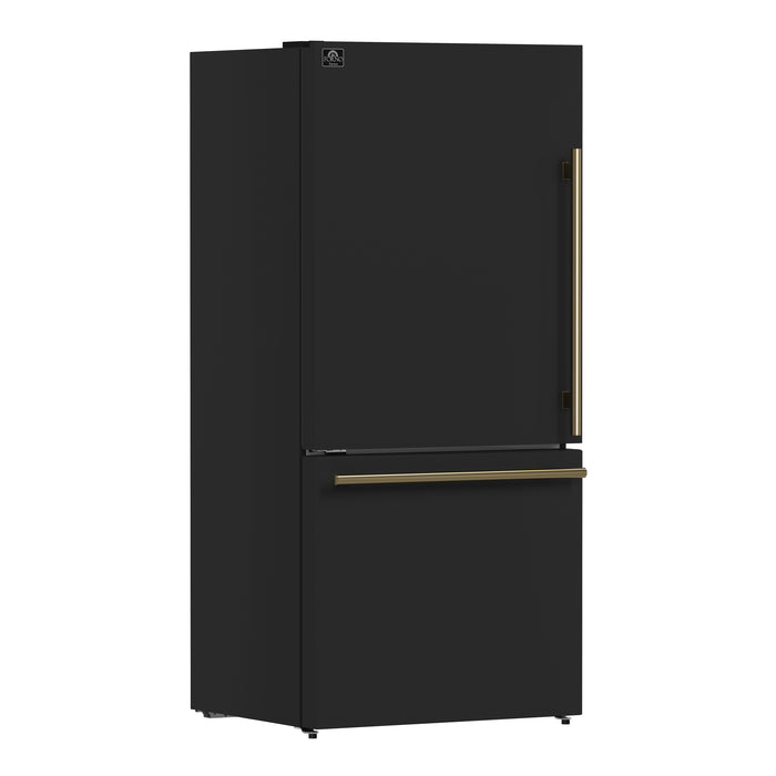 Forno Milano Espresso 31-Inch Black Bottom Freezer Refrigerator, 17.2 Cu. Ft., Energy-Efficient, No Frost, Built-In Ice Maker