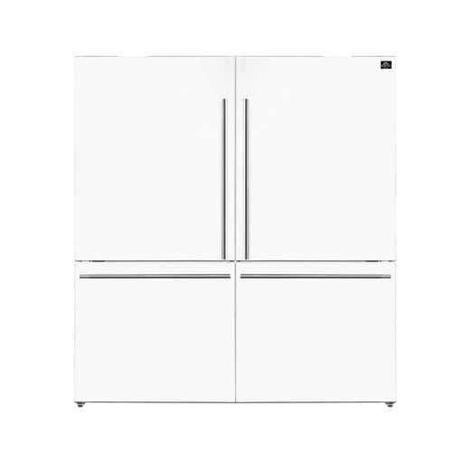 White refrigerator with multiple doors on a white background