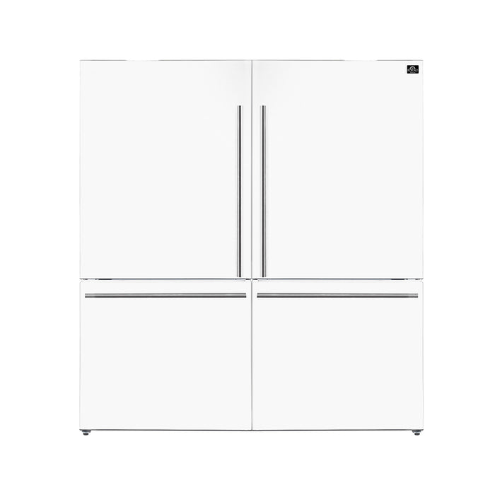 White refrigerator with multiple doors on a white background
