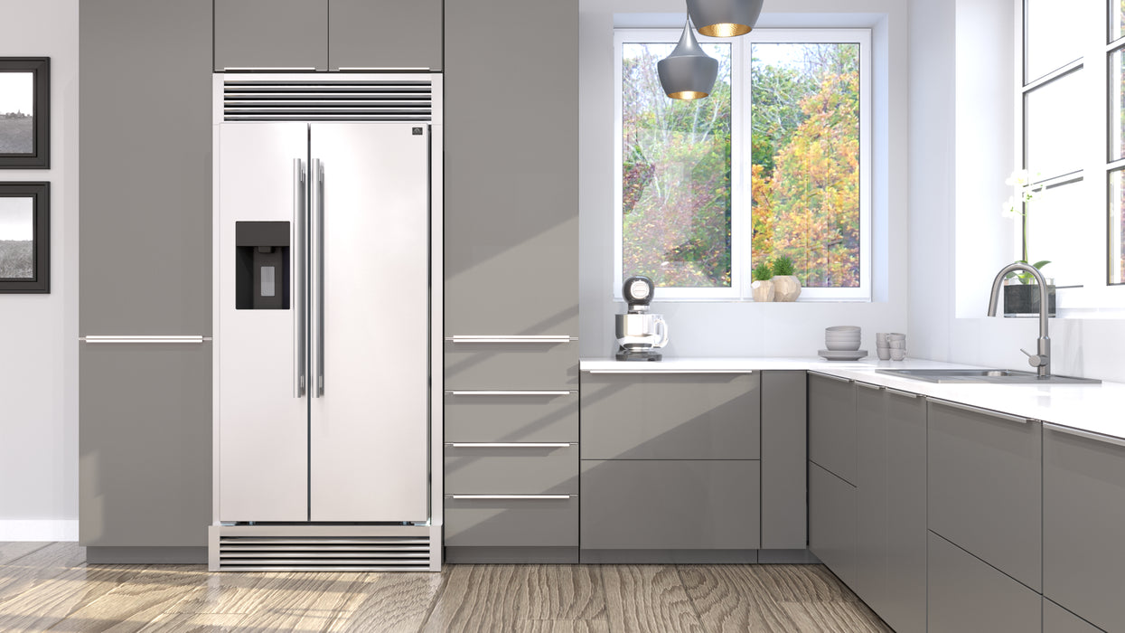 Forno Salerno Built-In Stainless Steel Refrigerator, 20 cu.ft, Decorative Grill, ENERGY STAR Certified