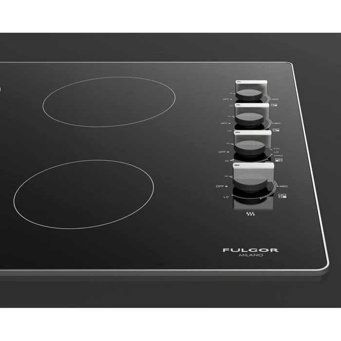 Fulgor Milano 24-Inch Distinto Built-In Electric Cooktop, 300 Series, 4 Cooking Zones, Manual Knob Control - Builder Only