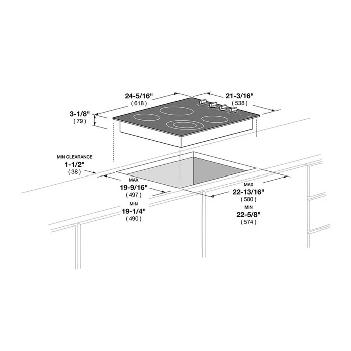 Fulgor Milano 24-Inch Distinto Built-In Electric Cooktop, 300 Series, 4 Cooking Zones, Manual Knob Control - Builder Only