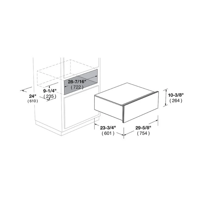 Fulgor Milano 30-Inch Distinto Built-In Warming Drawer, 700 Series, Stainless Steel, Push-Pull Flush Front (No Handle) - Will Be Discontinued