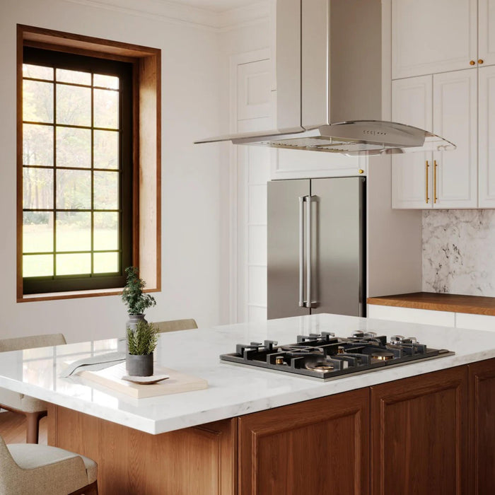 ZLINE Convertible GL5i Vent Island Mount Range Hoods in Stainless Steel & Glass