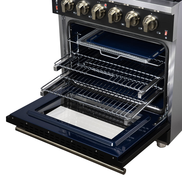 Forno Massimo 30-Inch Black Freestanding Gas Range, 4 Burners, True Convection Oven