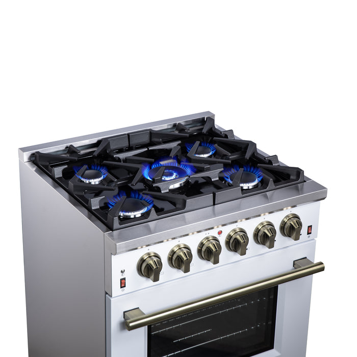 Forno Massimo 30-Inch White Freestanding Gas Range, 4 Burners, True Convection Oven
