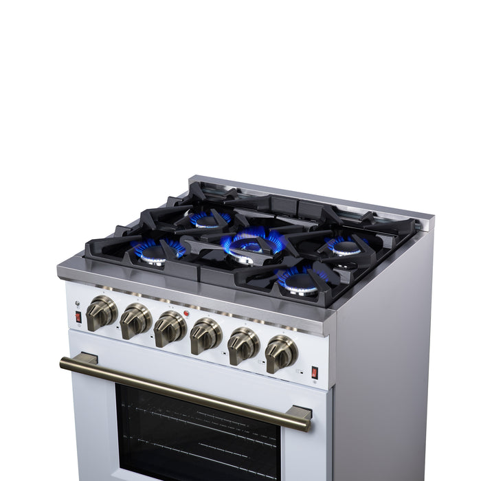 Forno Massimo 30-Inch White Freestanding Gas Range, 4 Burners, True Convection Oven