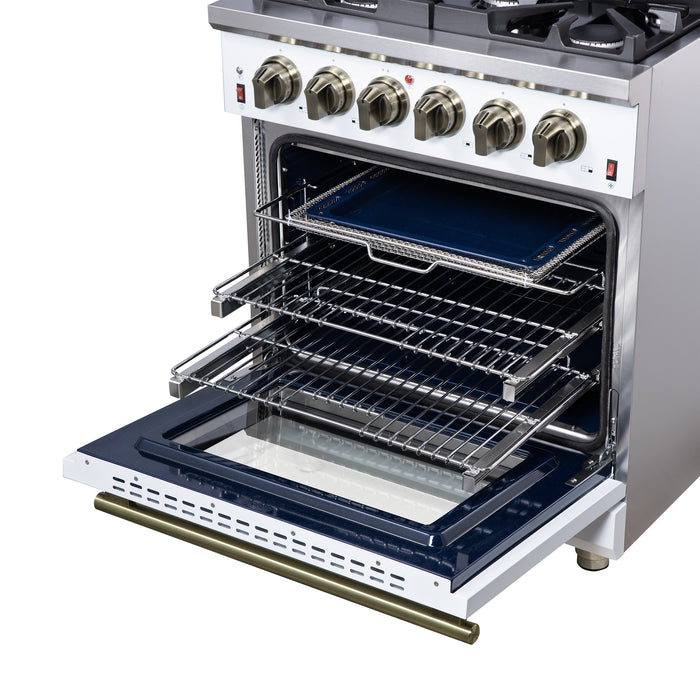 Forno Massimo 30-Inch White Freestanding Gas Range, 4 Burners, True Convection Oven