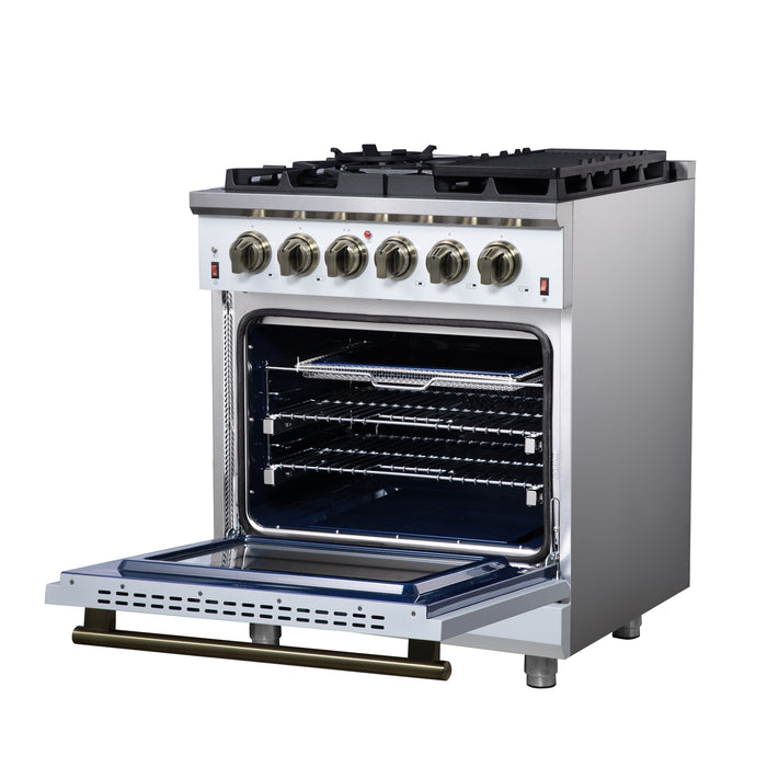Forno Massimo 30-Inch White Freestanding Gas Range, 4 Burners, True Convection Oven