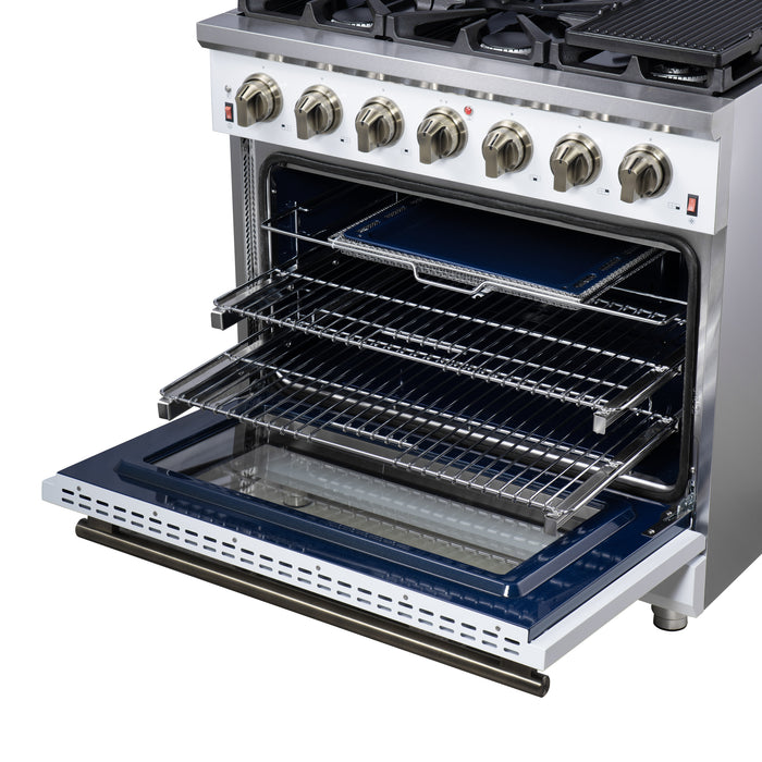 Forno Massimo 36-Inch White Freestanding Gas Range, 6 Sealed Burners, Convection Oven, Energy Efficient