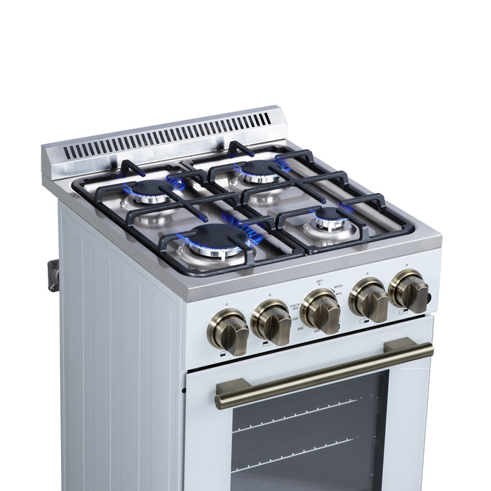 Forno Lamazze 20 Inch Freestanding Gas Range in White, Compact Design