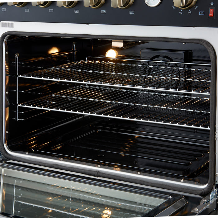 Marco 36-Inch Gas Range Black & Antique Brass Design, 6 Burners 67,000 BTU, 5.36 cu.ft. Convection Oven