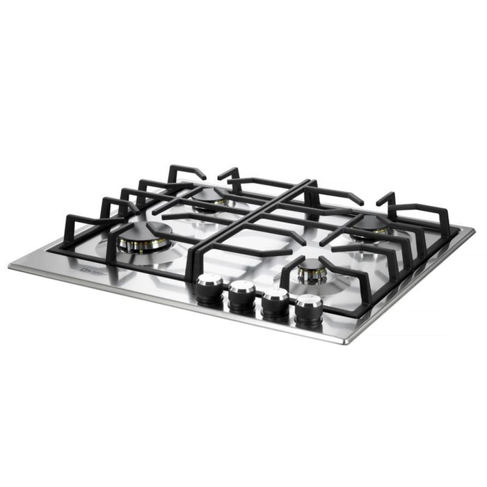 Verona 24-Inch Designer Series Stainless Steel Gas Cooktop with 4 Brass Burners, Continuous Grates and Flame Failure Safety Device