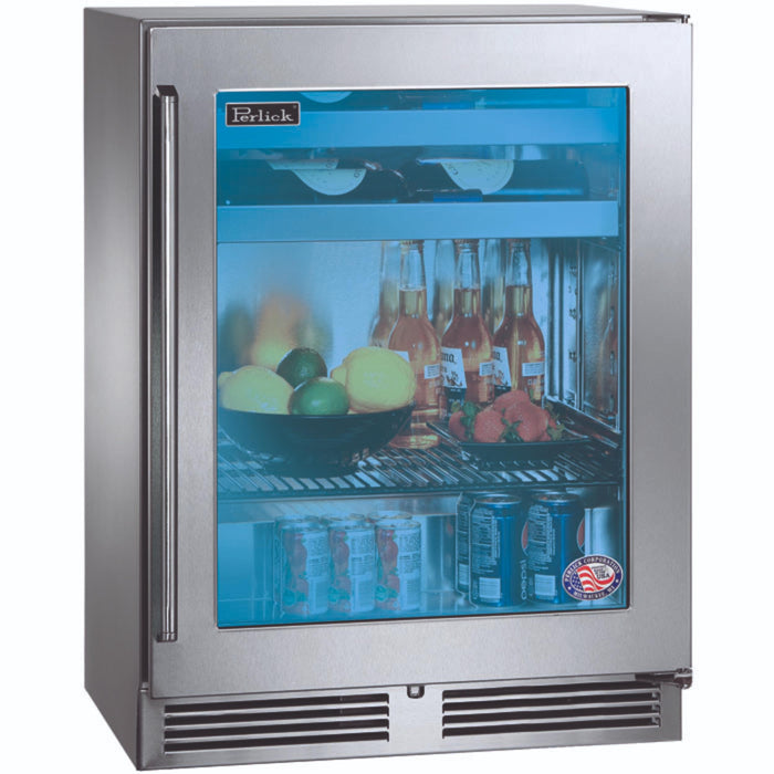 Perlick Signature Series 18" Shallow Depth Outdoor Beverage Center, Stainless Steel Glass Door