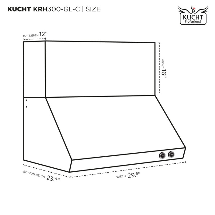 Kucht KRHG360-GL-C Wall Mount Range Hood in Stainless Steel