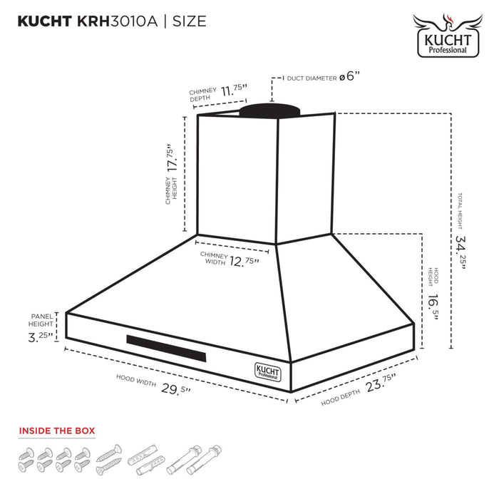 Kucht KRH3610A Wall Mount Range Hood in Stainless Steel
