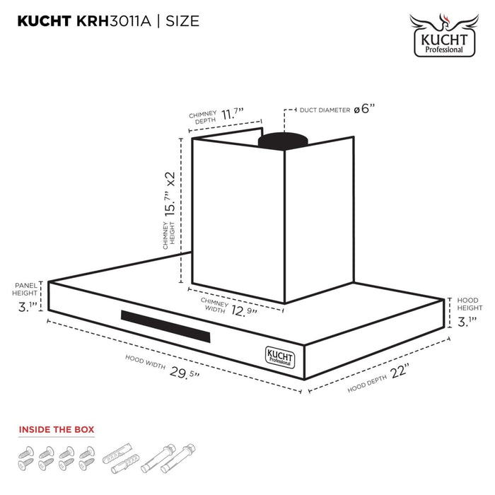 Kucht KRH3611A Wall Mount Range Hood in Stainless Steel