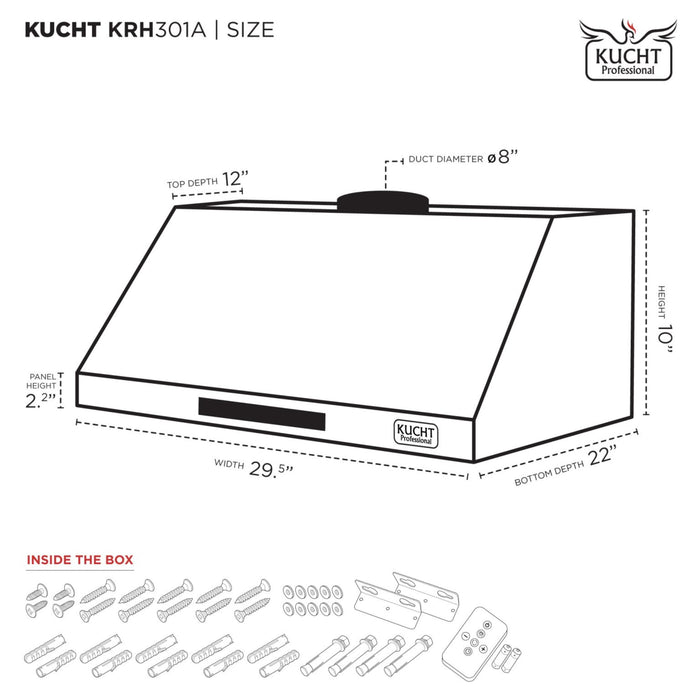 Kucht KRH 301A Under Cabinet Range Hood in Dark Titanium Stainless Steel