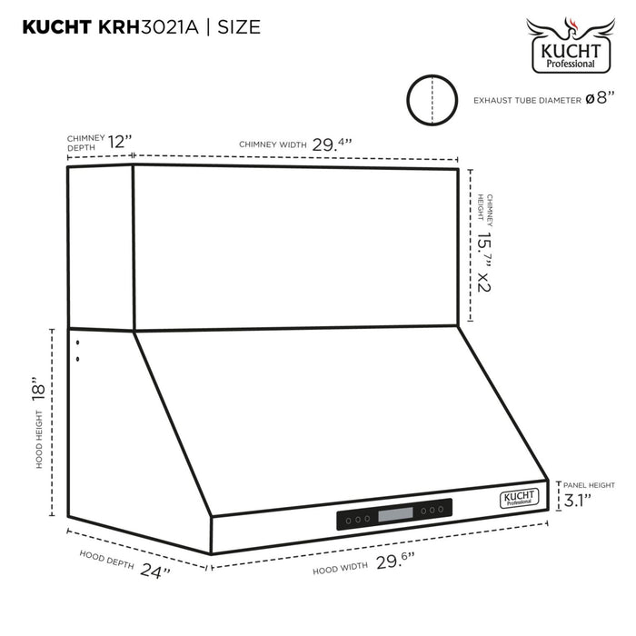 Kucht KRH3621A Wall Mount Range Hood in Stainless Steel