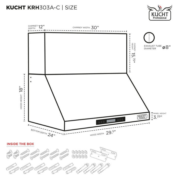 Kucht KKRH363A-C Wall Mount Range Hood in Dark Titanium Stainless Steel