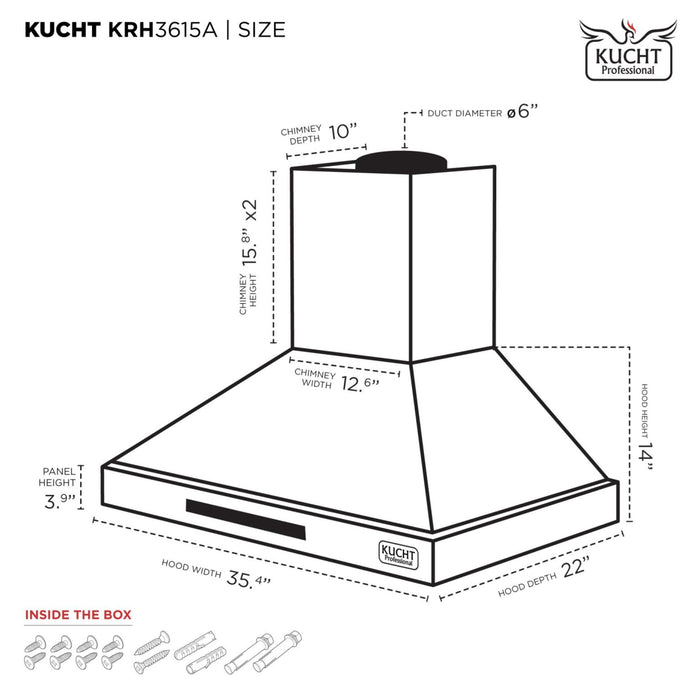 Kucht KRH3615A Wall Mount Range Hood in Black