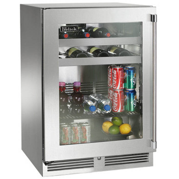 Perlick Signature Series 5.2 cu.ft Indoor Dual-Zone Refrigerator/Wine Reserve with Stainless Steel Glass Door, Right Hinge, and Lock