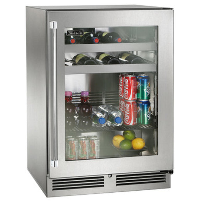 Perlick Signature Series 5.2 cu.ft Indoor Dual-Zone Refrigerator/Wine Reserve with Stainless Steel Glass Door, Right Hinge, and Lock