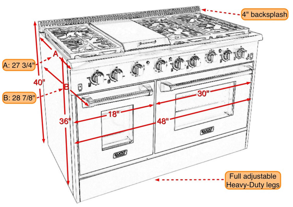 Kucht 486F LP 48” Pro Class Dual Fuel Stove in Stainless Steel