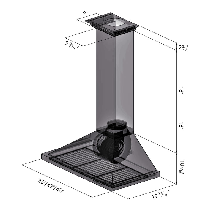 ZLINE 48" Convertible Vent Wall Mount Range Hood in Stainless Steel with Crown Molding
