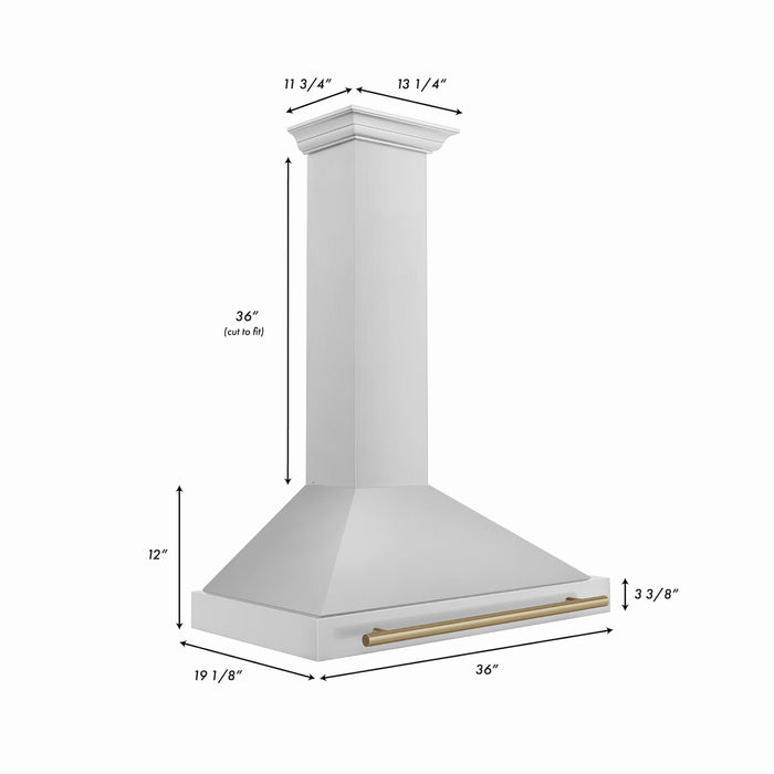 ZLINE 36" Autograph Edition Convertible Stainless Steel Range Hood with Stainless Steel Shell and Champagne Bronze Accents