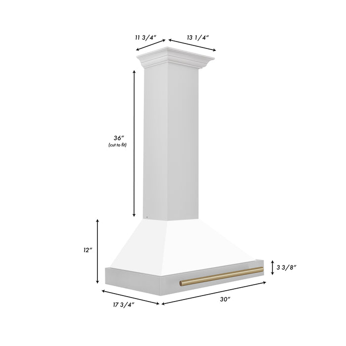 ZLINE 30" Autograph Edition Convertible Stainless Steel Range Hood with White Matte Shell and Champagne Bronze Accents