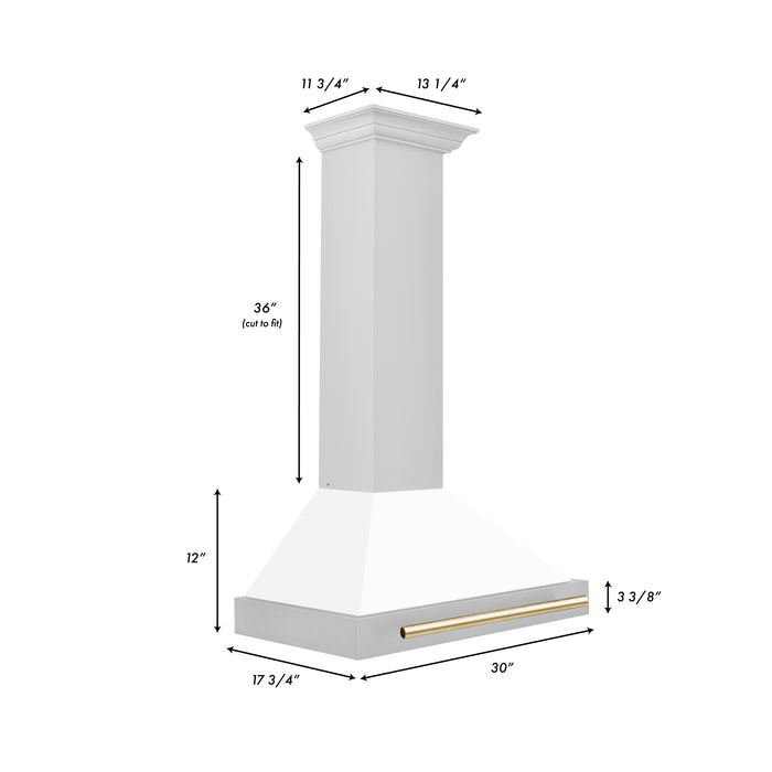 ZLINE 30 " Autograph Edition Convertible Stainless Steel Range Hood with White Matte Shell and Polished Polished Gold Accents