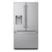 A Kucht KR900X Refrigerator in stainless steel with a French door design, a bottom freezer compartment, and a water and ice dispenser.