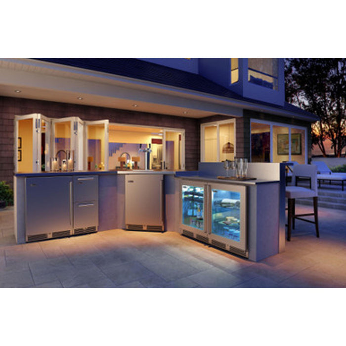 Perlil Signature Series 2.8 cu.ft Indoor Dual-Zone Beverage Center w/ Stainless Steel Glass Door, Hinge Right, Lockable
