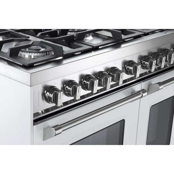 Verona Prestige 36-Inch Freestanding White Gas Range Double Oven With 5 Burners, 3.9 Cu. Ft. Total Capacity Convection Oven and Italian Craftsmanship